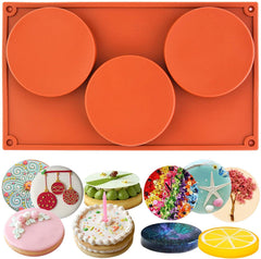RKPM HOMES Round Shape Chocolate Mould | Silicone Disc Cake Mold | Fondant Molds DIY 3D Candy Bar | Ideal for Chocolate and Cake Decoration | for Cake, Brownie Topper, Gummy | 3 Cavity - 1 Mold