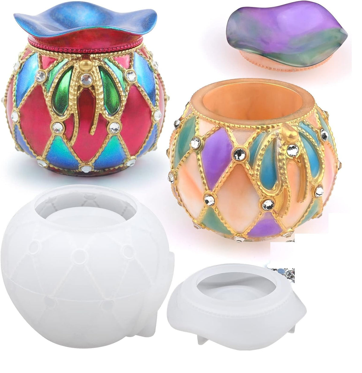 RKPM HOMES Box Resin Molds I Crystal Silicone Epoxy Casting Mould with Lid I Jar Mold for DIY Handmade Necklace Earring Art Crafts Jewelry Storage Box Ring Trinket Container (Drop)