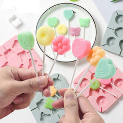 RKPM HOMES Silicone Lollipop Mold 8 Cavity Chocolate Hard Candy Sucker Molds Heart Round Shapes Mold (1 Pcs Mold)