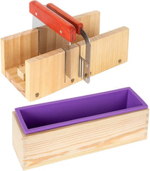 RKPM HOMES Soap Making Cutting Mold Kit I Rectangle Silicone Soap Mold with Wood Box, Adjustable Wooden Soap Cutter with Stainless Steel Wavy & Straight Scraper I for Homemade Lotion Bar, Bath Bombs, Polymer Clay, DIY Craft Art – Set of 5 Pcs