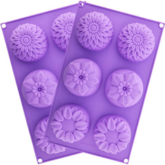 RKPM HOMES Silicone Flower Soap Mold 6 Cavity Molds | Silicone soap molds | Chrysanthemum Sunflower Mixed Flower Shapes | Cupcake Backing Mold | Candy Mold | Handmade soap Silicone Molds 1Pcs