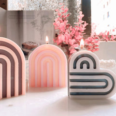 RKPM HOMES Arch Rainbow Candle Molds I 3D Geometric Heart Shape Striped Silicone Lines Plaster Epoxy Mould I for DIY Handmade Aromatherapy Ornament Gypsum Soap Cake Décor, Resin Art Craft Making