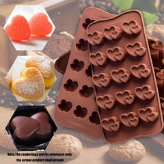 RKPM HOMES Double Heart Shape Chocolate Mould | Silicone Candy Mold | Baking Tools for Cake Chocolate Candy Ice Jelly | Cake Baking Moulds | Bakeware Molds | Brown – 15 Cavity