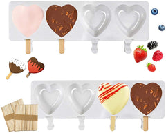 RKPM HOMES 4 Cavity Heart Shape Lollipop Silicone Candy Mold Silicon Chocolate Lollipop Moulds (4 Cavity Heart Candy)