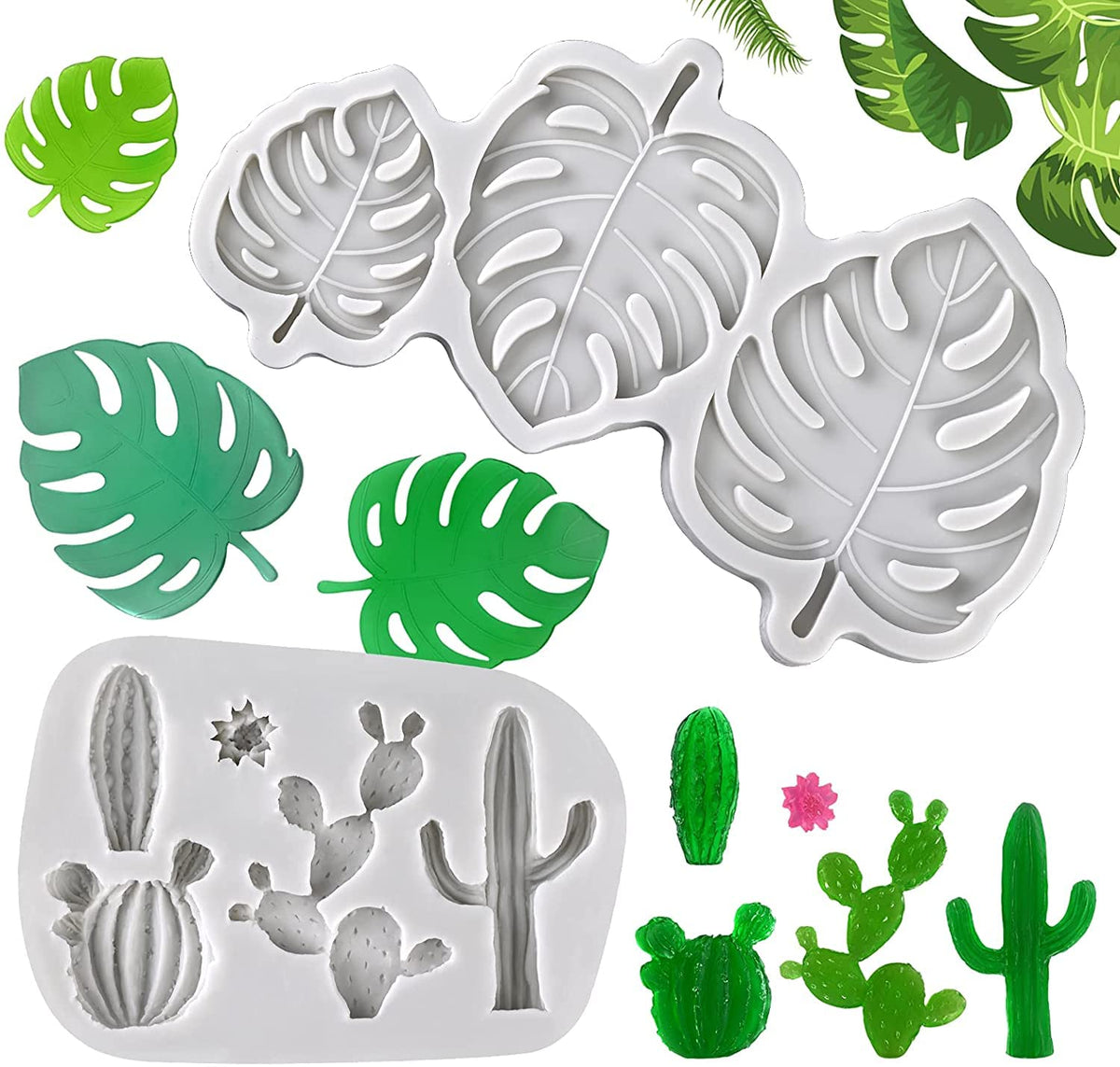 RKPM HOMES Tropical Leaf and Cactus Shape Chocolate Mould | 3D DIY Fondant Silicone Candy Mold | Baking Tools for Cake Chocolate Candy Ice Jelly Soap | Cake Baking Moulds | Bakeware Molds – Grey