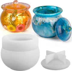 RKPM HOMES Box Resin Molds I Crystal Silicone Epoxy Casting Mould with Lid I Jar Mold for DIY Handmade Necklace Earring Art Crafts Jewelry Storage Box Ring Trinket Container (Round)