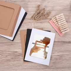 RKPM HOMES 30 Pcs DIY Paper Photo Frame I with Wood Clips and Jute Twine I Creative Retro Kraft Paper Polaroid Films Hanging Album I for Home Dorm Office I Multicolor - 4"x 6" Pictures
