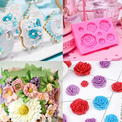 RKPM HOMES Silicone 7 Cavity Rose Shape Sugerpaste Cake Mould Fondant Molds Silicone Baking Molds Pak of 1 Size of Mold - 8.5 X 6.2 X 1 Cm