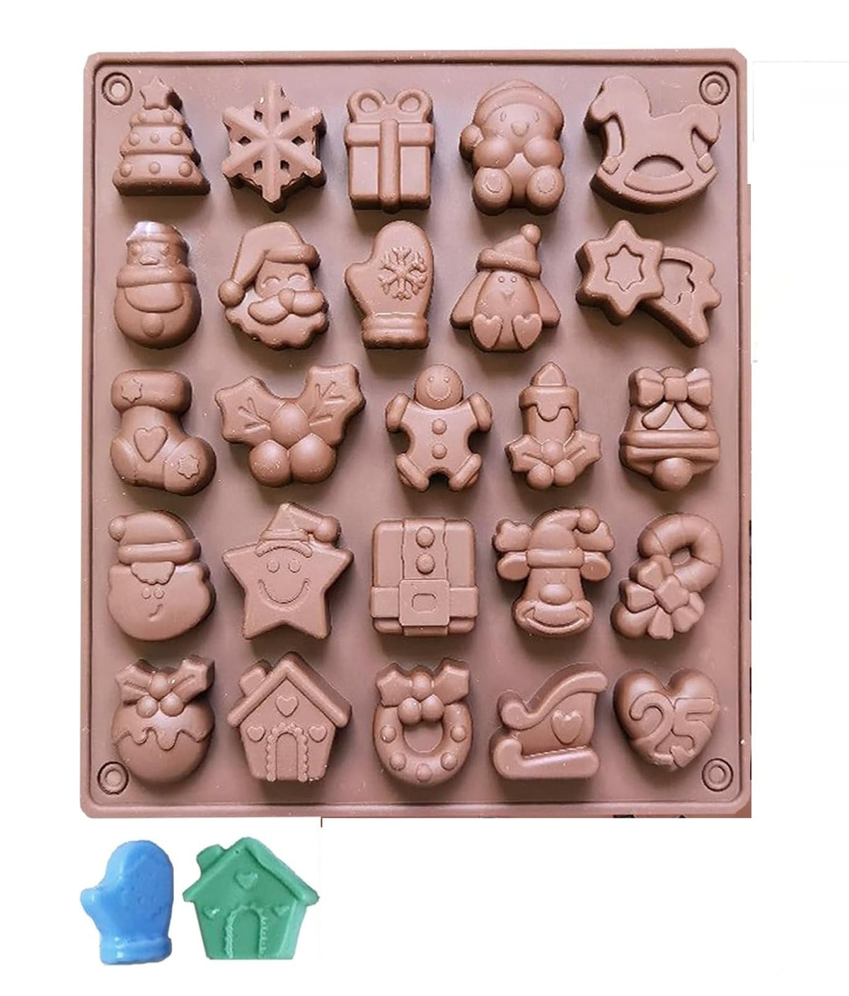 RKPM HOMES Chocolate Mould I 3D Christmas Tree Santa Clause Snowflake Snowman Shaped Silicone Mold I for DIY Handmade Cake Décor Candy Jelly Ice Cube Polymer Clay Candle Gummy Muffin Soap - 25 Cavity
