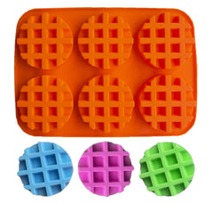 RKPM HOMES Round Shape Waffle Mold I 3D Fondant Waffles Shaped Silicone Soap Mould Tray I for Handmade Sugarcraft DIY Jelly Chocolate Cakes Dessert Candy Pastry Cookies Cupcake Candle Décor– 6 Cavity