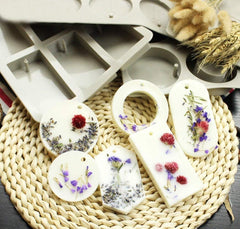 RKPM HOMES Aromatherapy Wax Mold I Silicone Fondant Mould with Hanging Hole I Dried Flowers Resin Soap Clay Craft Jewelry Making Molds DIY Pendant Bookmark Necklace I Grey - 6 Cavity (3 Different)