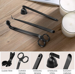 RKPM HOMES 3 in 1 Candle Care Kit - Candle Wick Trimmer, Candle Snuffer, Candle Dipper I Stainless Steel Candle Accessory Set I for Candle & Aromatherapy Lovers I Black