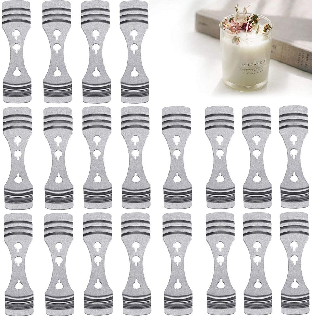 RKPM HOMES Metal Candle Wick Holder | 3 Holes Stainless Steel Wick Centering Devices | Clips for DIY Candle Making Decorating Art Cakes Crafts | Silver - Set of 15