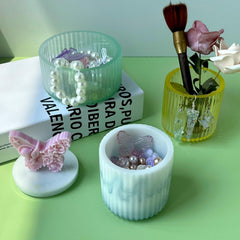 RKPM HOMES 2 Pcs Box Resin and Butterfly Flower Candle Mold I Round Silicone Epoxy Casting Mould with Lid I for DIY Handmade Necklace Earring Jewelry Storage Box Art Craft Making Home Party Decoration (Stripes)