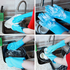 RKPM HOMES Washing Gloves, Reusable Silicone Dishwashing Gloves with Scrubbers for Kitchen, Bathroom Cleaning, Pet Hair Care, Car Washing And More 1 Pair, 2 Gloves, Blue