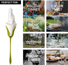 RKPM HOMES® Bloom Napkin Holders for Tables, Set of 4 Green Stemmed Plastic Twist Flower Buds Serviette Holders Plus White Napkins for Making Original Table Arrangements (12 Pcs Set)