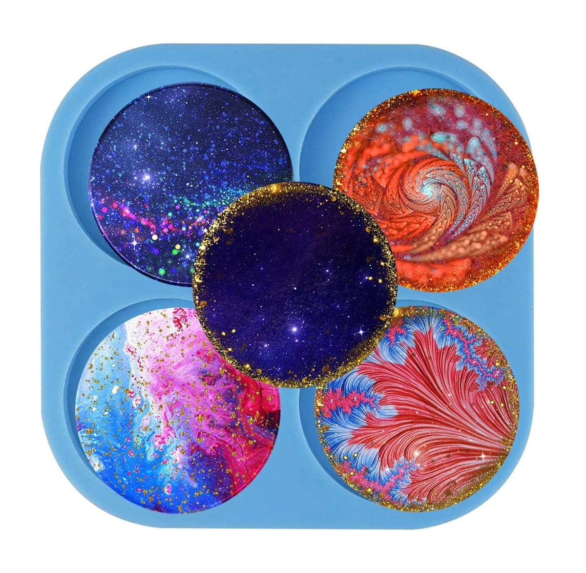 RKPM HOMES Resin Mold I Silicone UV Epoxy Round Phone Grip Mould I Flat Circle Moulds for Homemade DIY Art Crafts Top Phone Socket Soap, Clay Cake Jewelry Gift Making Tools – 4 Cavity